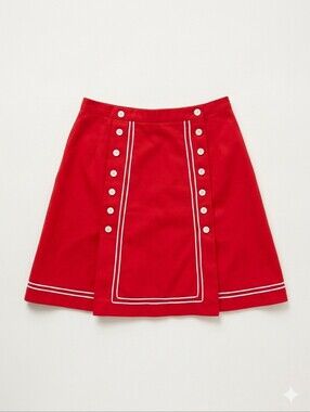 Vintage 60s 70s Mister Leonard A-line Button Front Mini Skirt XS S Red Sailor